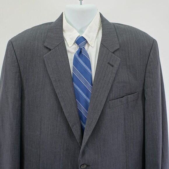 Jos A Bank Wool Blazer 44L Gray Herringbone 2 Button Tagged 46L - Picture 1 of 12